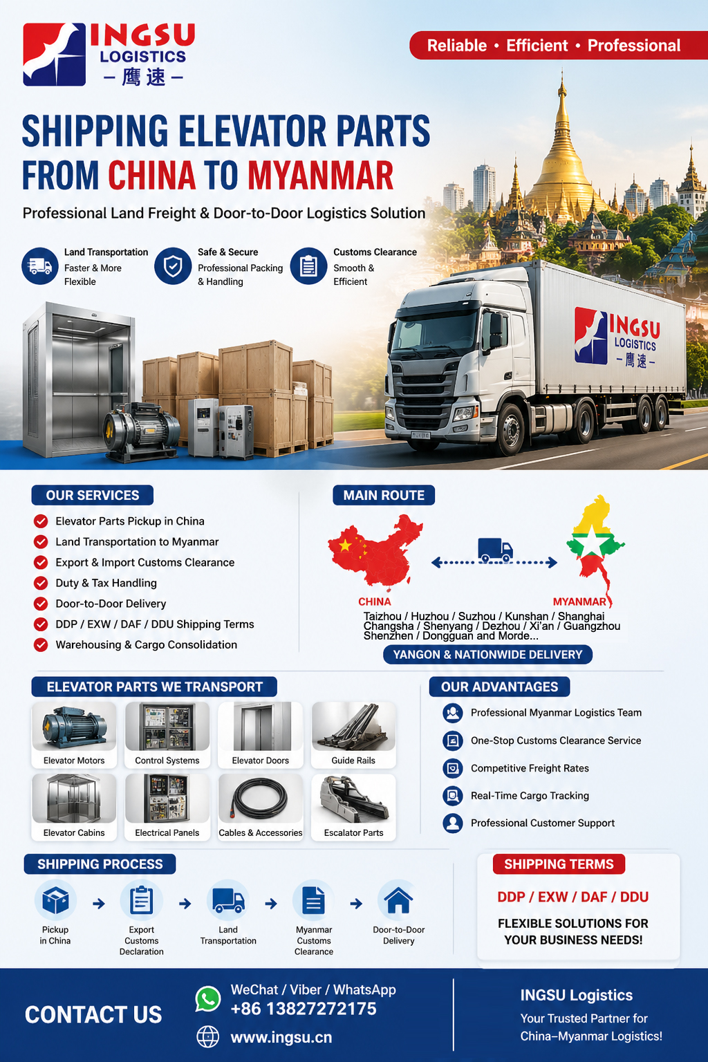 shipping elevator parts from China to Myanmar